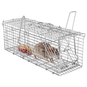 1Pc Foldable Rat Trap Cage Humane Live Rodent Trap Cage Galvanized Iron Mice Mouse Control Bait Catch With Detachable L Shaped Rod (Option: Silver)