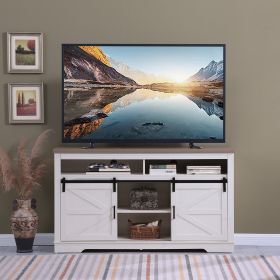 Farmhouse TV Stand For 65  Inch TV, 33 Tall Highboy Entertainment Center W Sliding Barn Door, Rustic Media Console W Storage Shelves, Wood Televi (Option: White Oak)