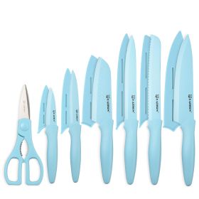 Kitchen Knife Set With Guards, 13 Piece Blue Non-Stick Stainless Steel Boxed Knives Set, Anti-Rust And Dishwasher Safe, 6 Knives With 6 Blade Cov (Option: Blue)